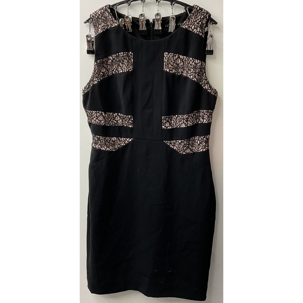 Ivanka Trump Black Beige Lace Trimmed Sleeveless Dress Zipper Back Size 8